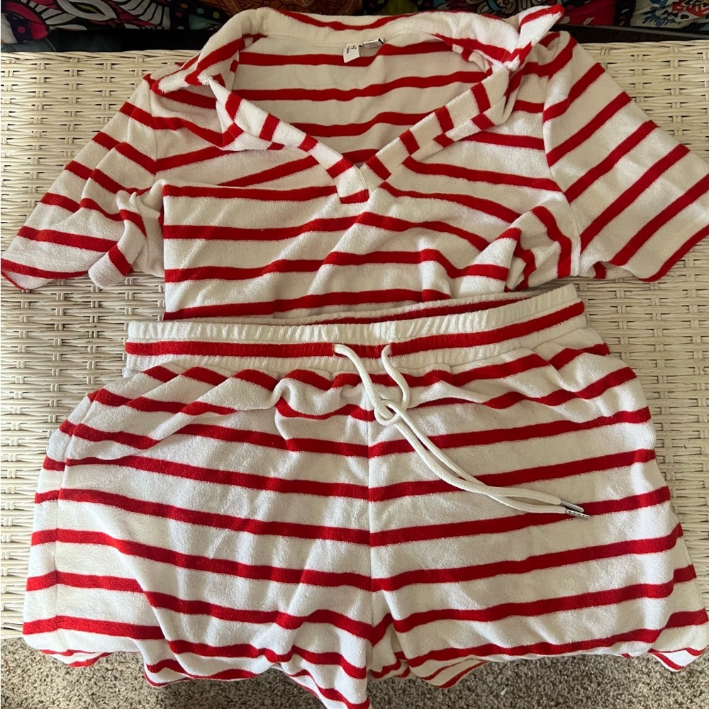 ASOS Red and White Striped Terry Shorts
